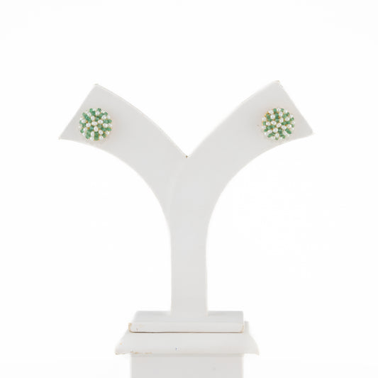 Mystical Natural Emerald Seed Freshwater Pearl Stud Earrings