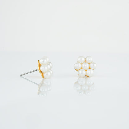 Floral White Round Freshwater Pearl Stud Earrings