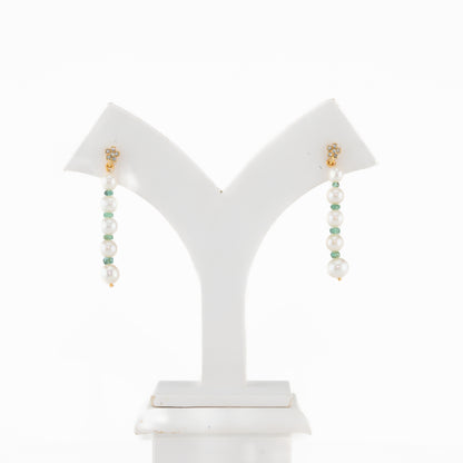 Natural Emerald And Freshwater Near Round Grading Freshwater Pearl Dangling Earrings