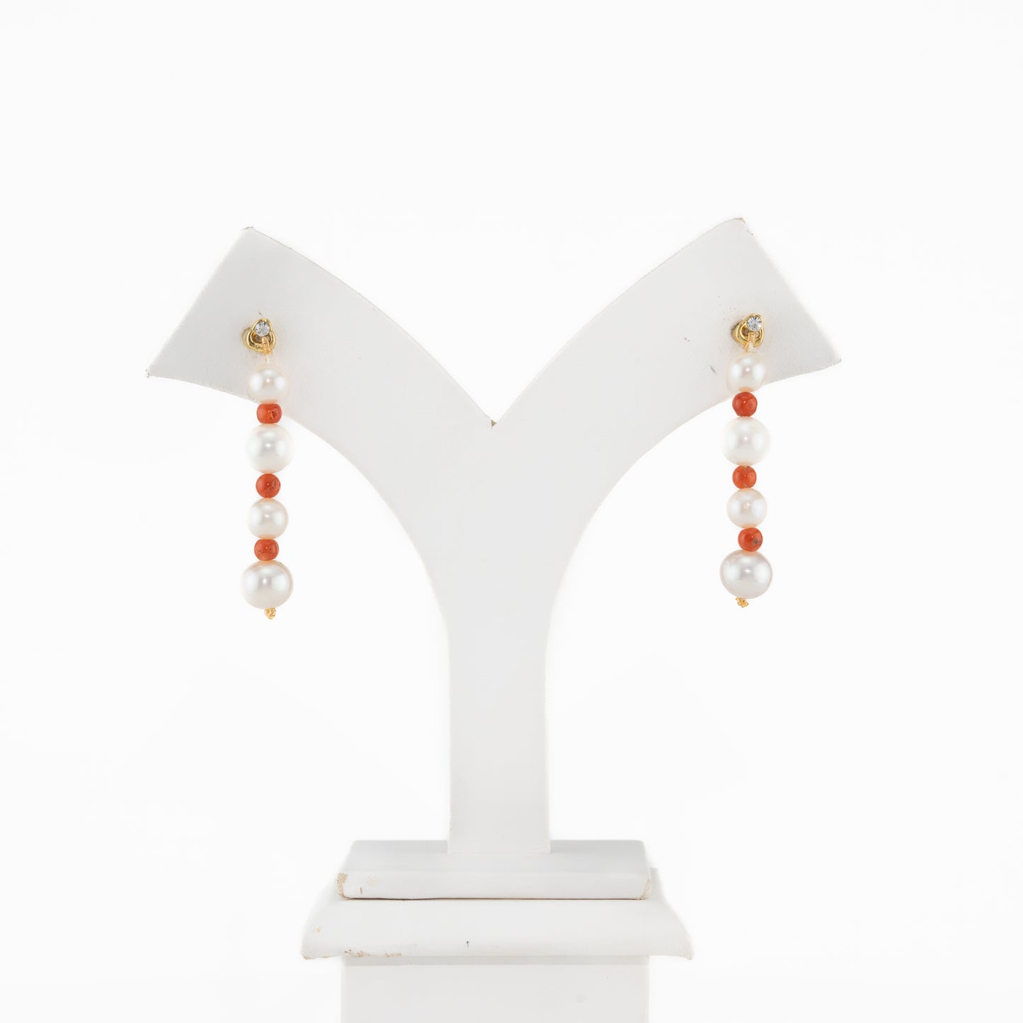 Coral Near Round Freshwater Pearl Dangling Earrings