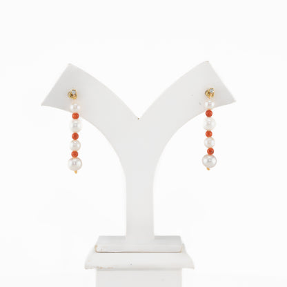 Coral Near Round Freshwater Pearl Dangling Earrings