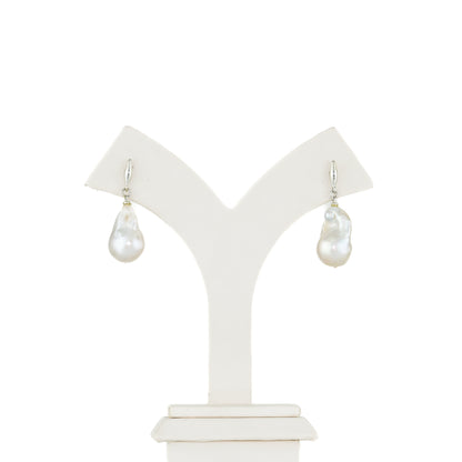 Baroque White  Freshwater Pearl Hanging Earrings