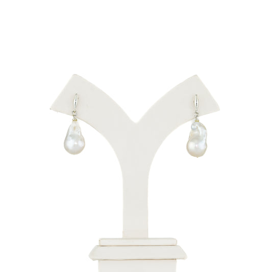 Baroque White  Freshwater Pearl Hanging Earrings