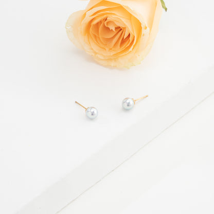 7.0-8.0mm Grey Round Akoya Saltwater Pearl Stud Earrings