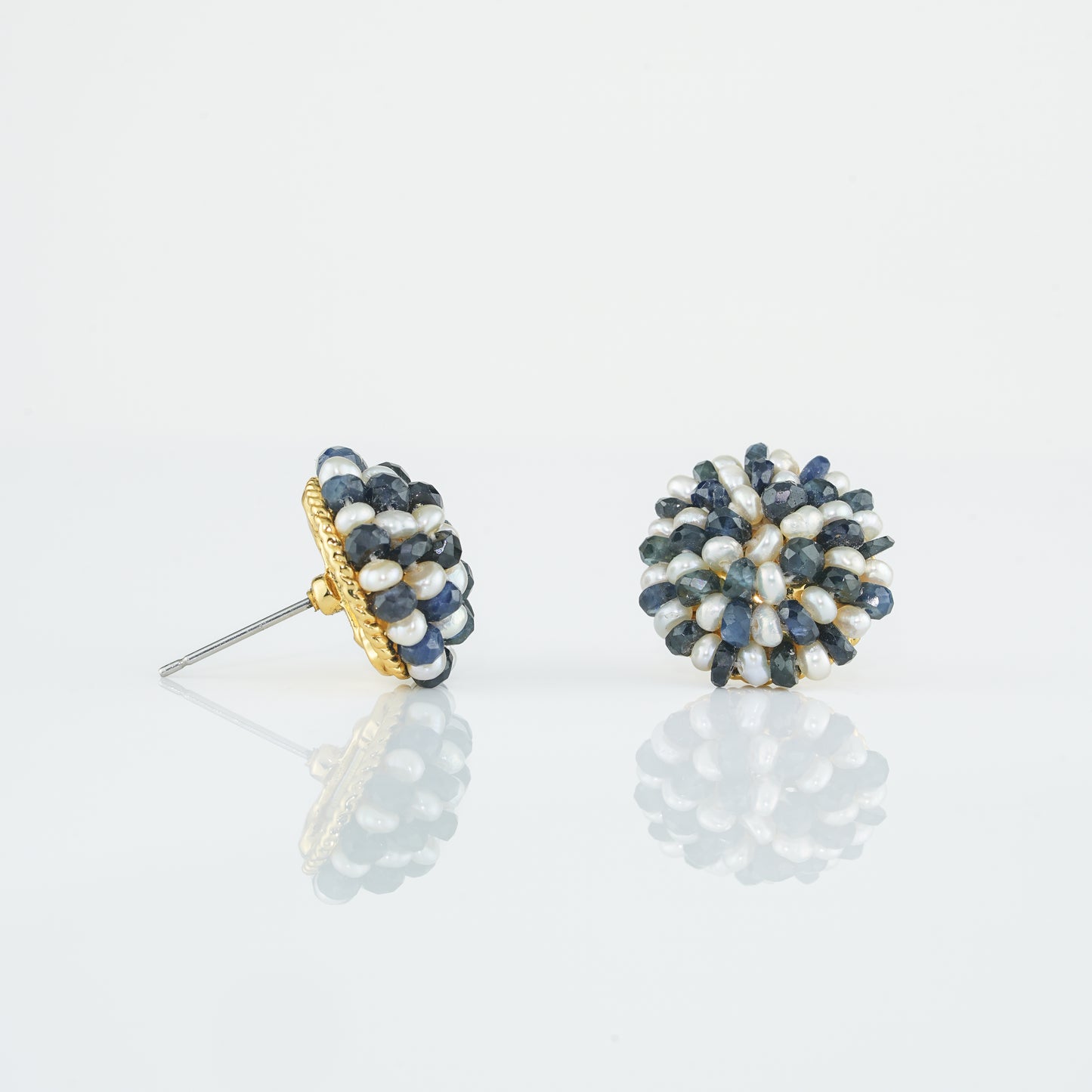 Blue Sapphire Seed Freshwater Pearl Stud Earrings
