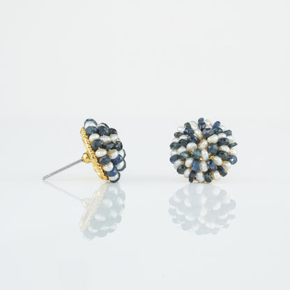 Blue Sapphire Seed Freshwater Pearl Stud Earrings