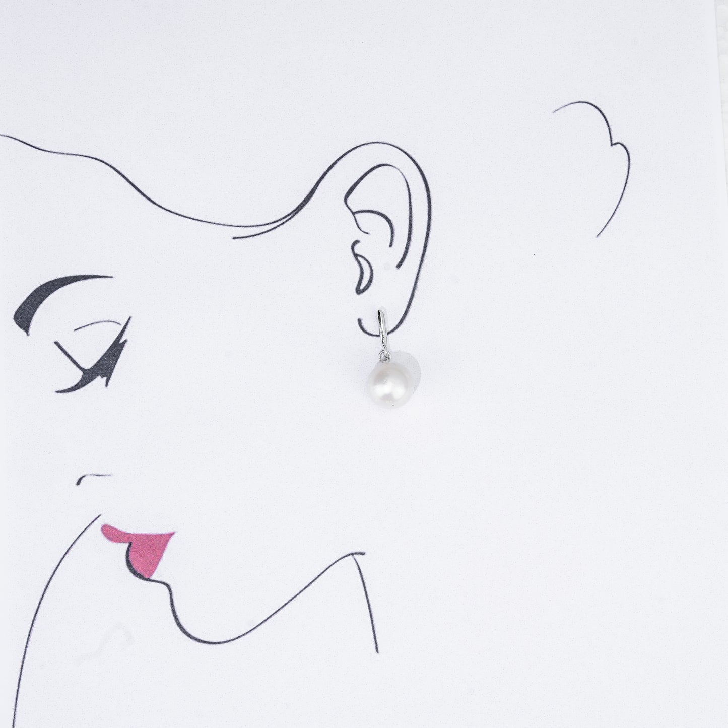13.0-14.0mm White Round South Sea Pearl Hanging Earrings