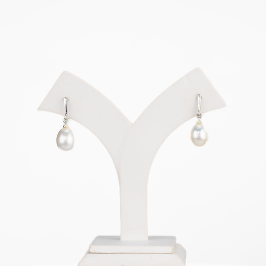 14.0-15.0mm White Drop South Sea Pearl Hanging Earrings