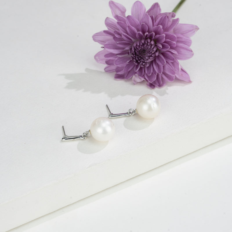 12.0-13.0mm White Round South Sea Pearl Hanging Earrings
