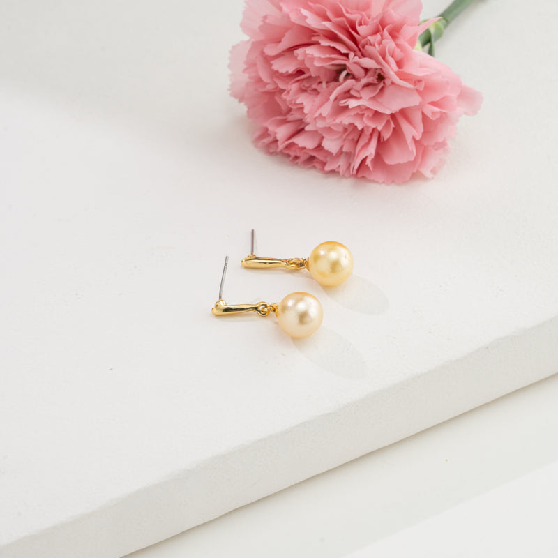 11.0-12.0mm Golden Round South Sea Hanging Pearl Earring