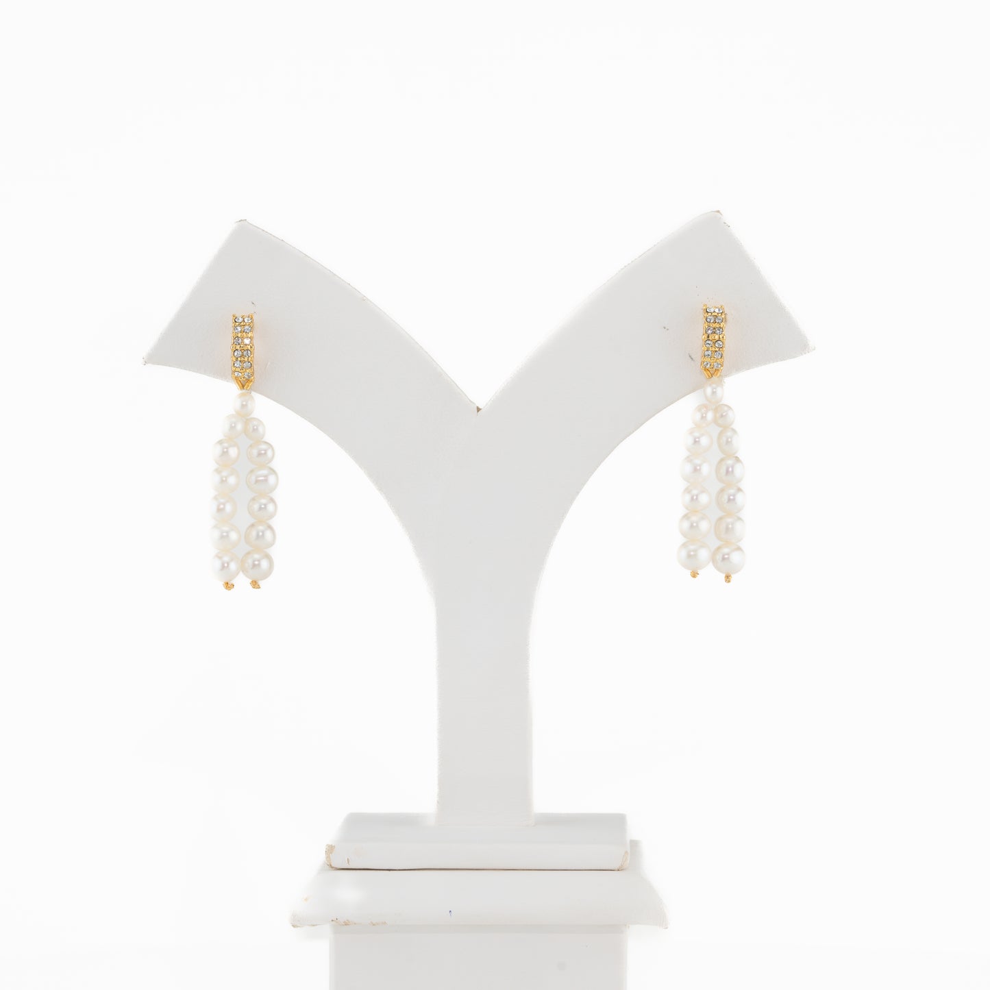 White Near Round Freshwater Hanging Pearl Earrings
