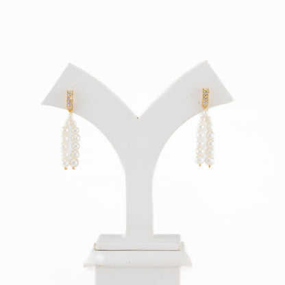 White Near Round Freshwater Hanging Pearl Earrings