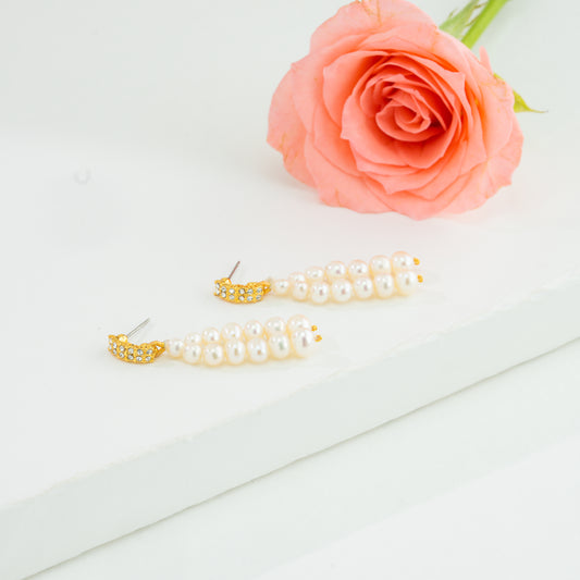 White Near Round Freshwater Hanging Pearl Earrings