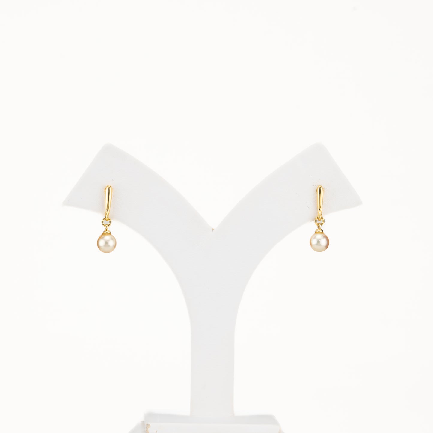 7.0-8.0mm Golden Round Akoya Saltwater South Sea Pearl Hanging Earrings