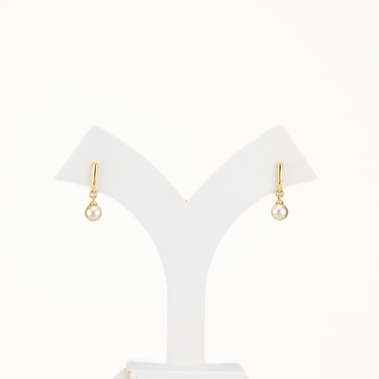 7.0-8.0mm Golden Round Akoya Saltwater South Sea Pearl Hanging Earrings