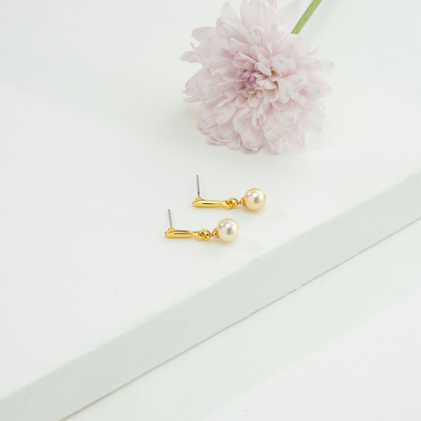 7.0-8.0mm Golden Round Akoya Saltwater South Sea Pearl Hanging Earrings