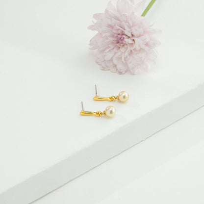 7.0-8.0mm Golden Round Akoya Saltwater South Sea Pearl Hanging Earrings