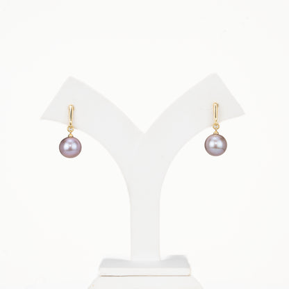 12.0-13.0mm Lavender Round Freshwater Pearl Hanging Earrings