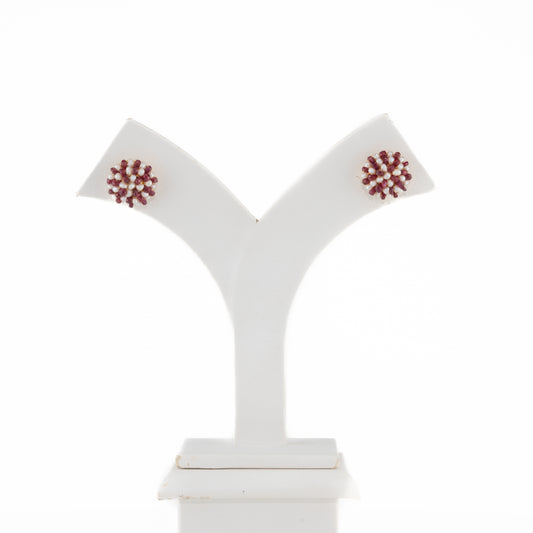 Natural Ruby Seed Freshwater Pearl Stud Earrings