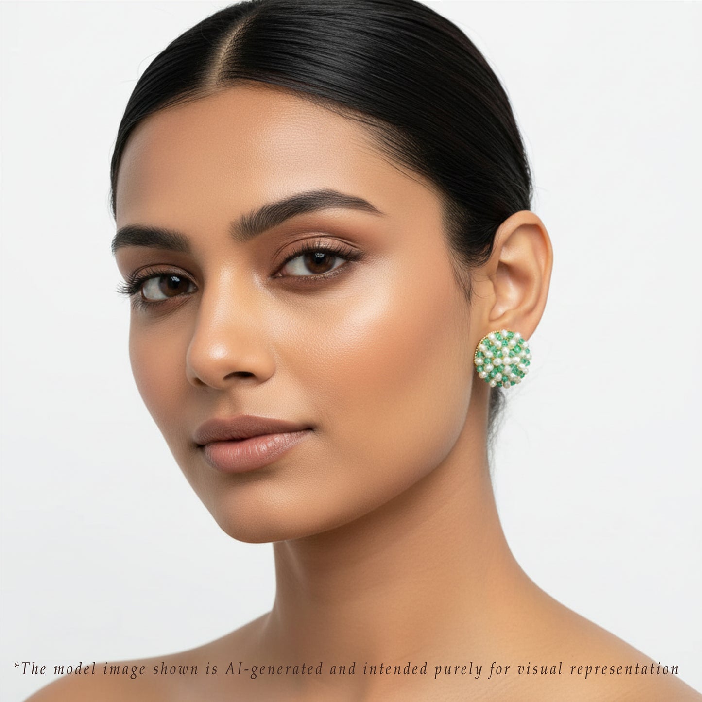 Mystical Natural Emerald Seed Freshwater Pearl Stud Earrings