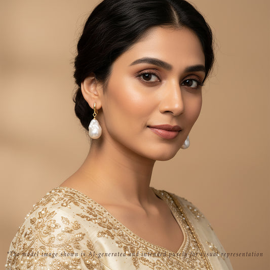 Baroque White  Freshwater Pearl Hanging Earrings