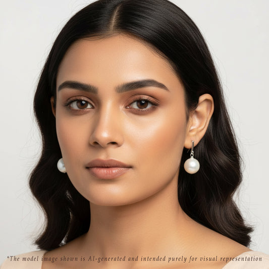 13.0-14.0mm White Round South Sea Pearl Hanging Earrings