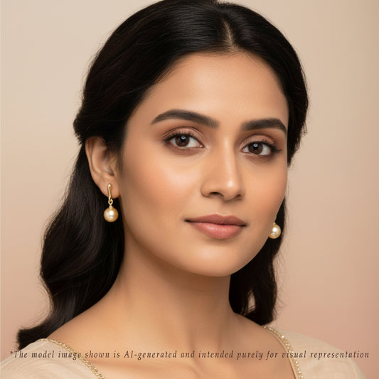 12.0-13.0mm Golden Round South Sea Hanging Pearl Earring