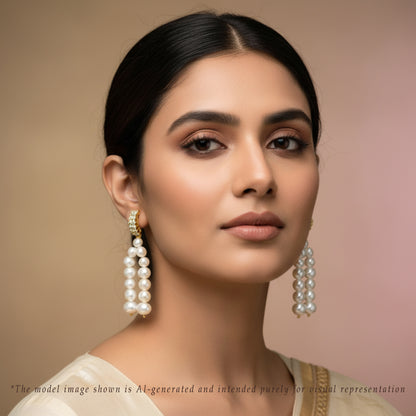 White Near Round Freshwater Hanging Pearl Earrings