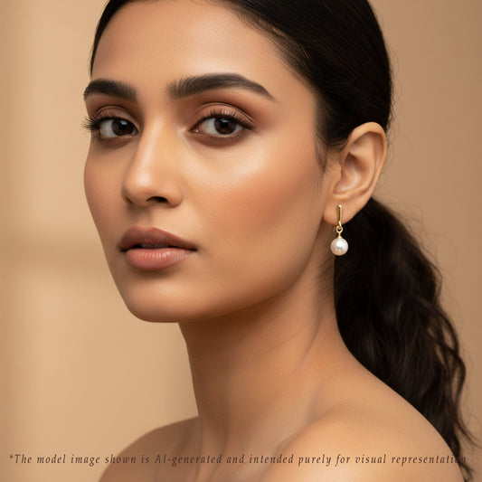 9.0-10.0mm White Round Akoya Saltwater Pearl Hanging Earring