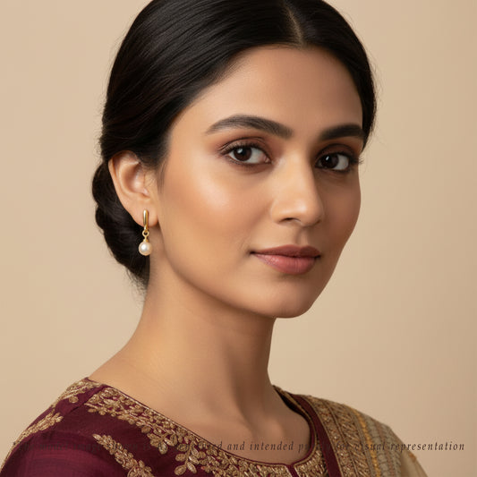 7.0-8.0mm Golden Round Akoya Saltwater South Sea Pearl Hanging Earrings