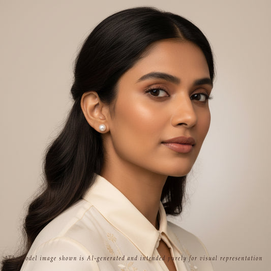 8.0-9.0mm White Round Freshwater Pearl Stud Earrings