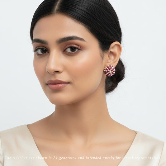 Natural Ruby Seed Freshwater Pearl Stud Earrings