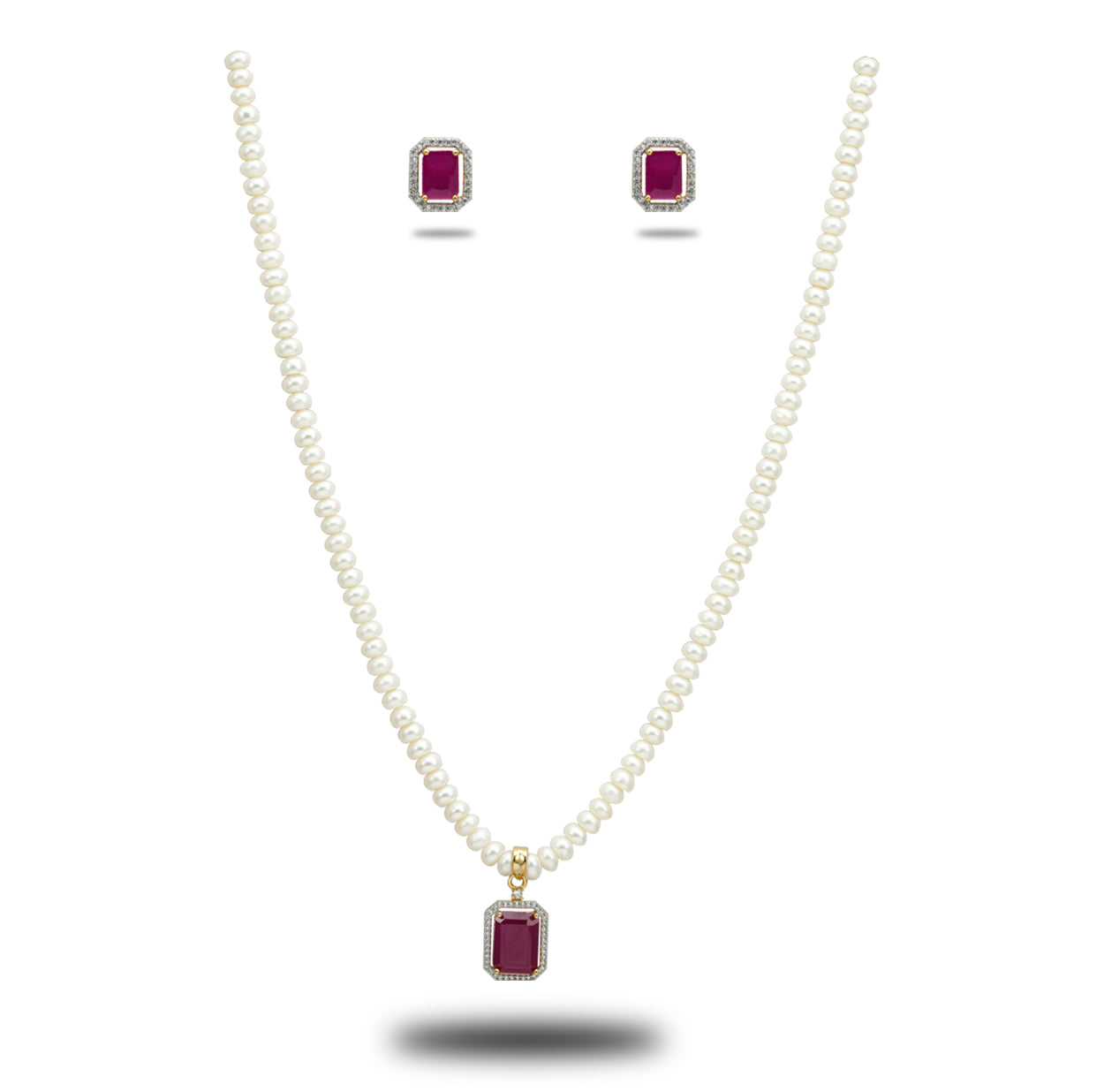 Exciting Red Stone Freshwater Pearls Necklace Set