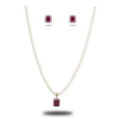 Exciting Red Stone Freshwater Pearls Necklace Set