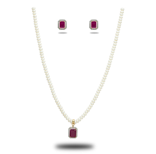 Exciting Red Stone Freshwater Pearls Necklace Set