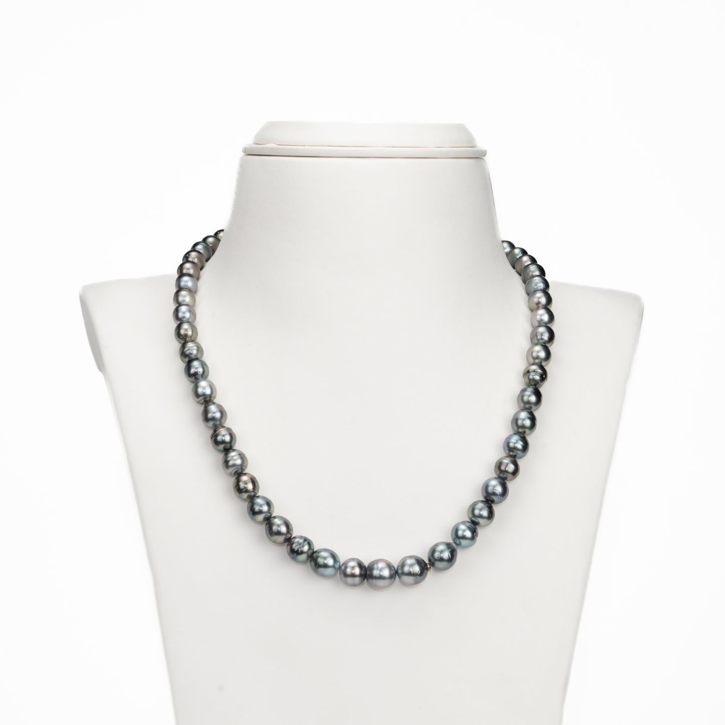 9.0-10.00mm Black  Near Round Ringed Tahitian Pearls  Necklace Set -AA Quality