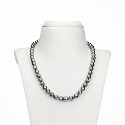 9.0-10.00mm Black  Near Round Ringed Tahitian Pearls  Necklace Set -AA Quality