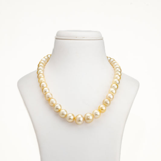 11.0-12.0mm Cream Near Round Ringed South Sea Pearl Necklace Set - A Quality