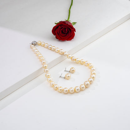 11.0-12.0mm Cream Near Round South Sea Pearl Necklace Set - A Quality