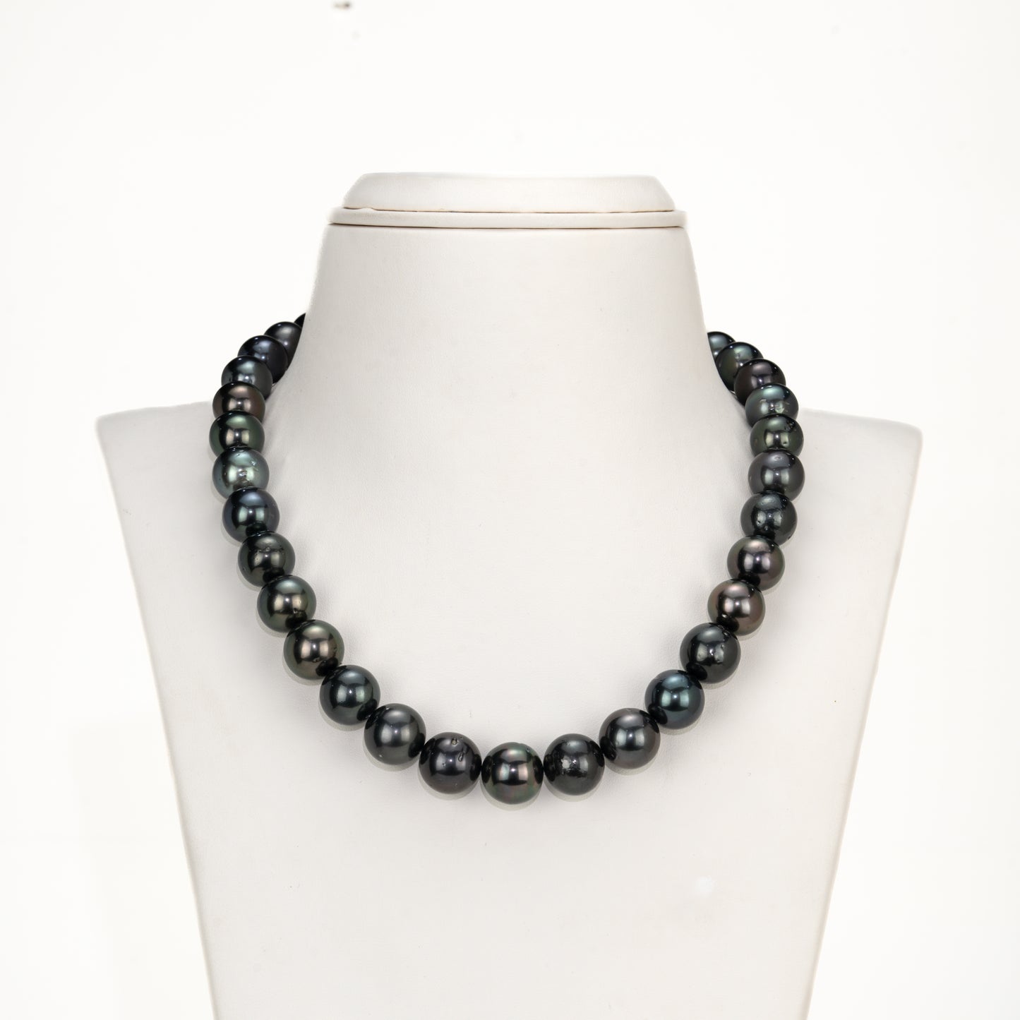 13.0-14.0mm Round Black Tahitian Saltwater Pearl Necklace Set - AA Quality