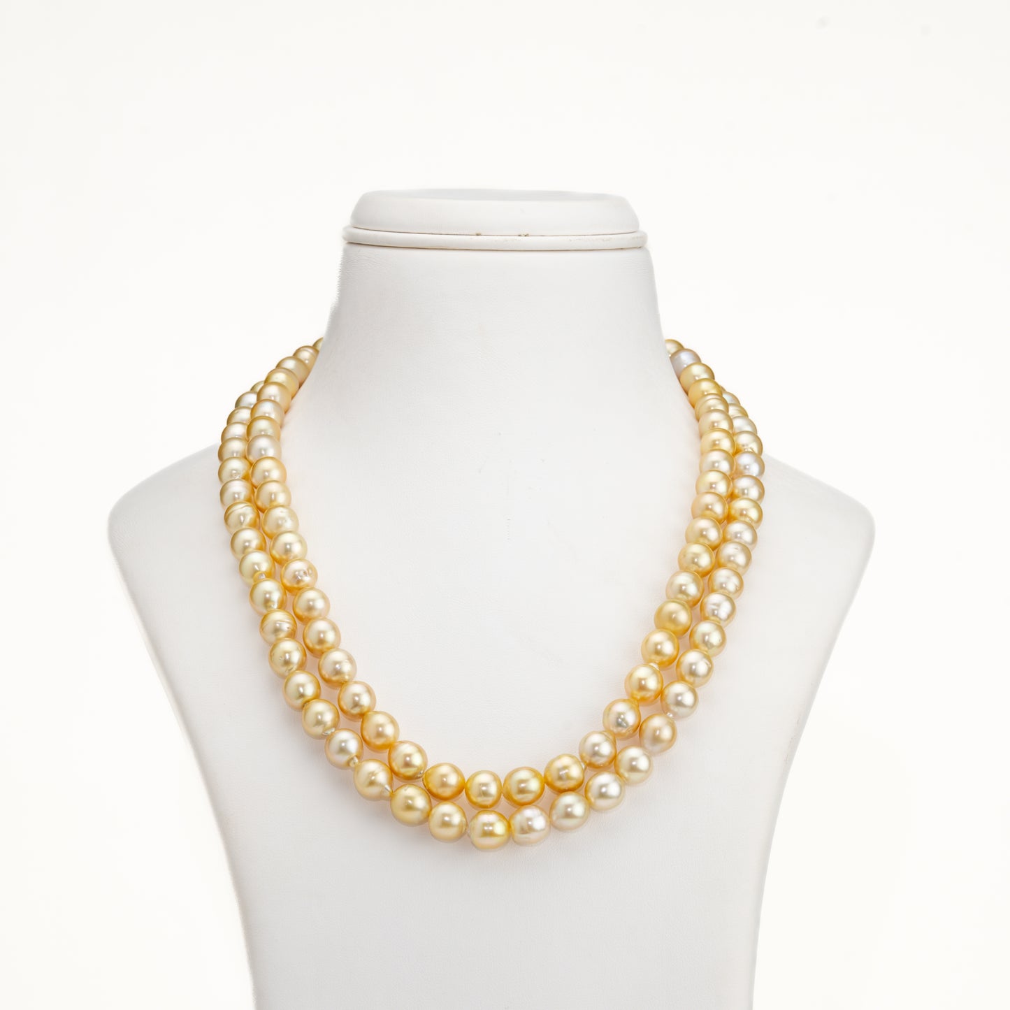 8.0-9.0mm Golden Near Round Ringed South Sea Pearl Necklace Set - A Quality