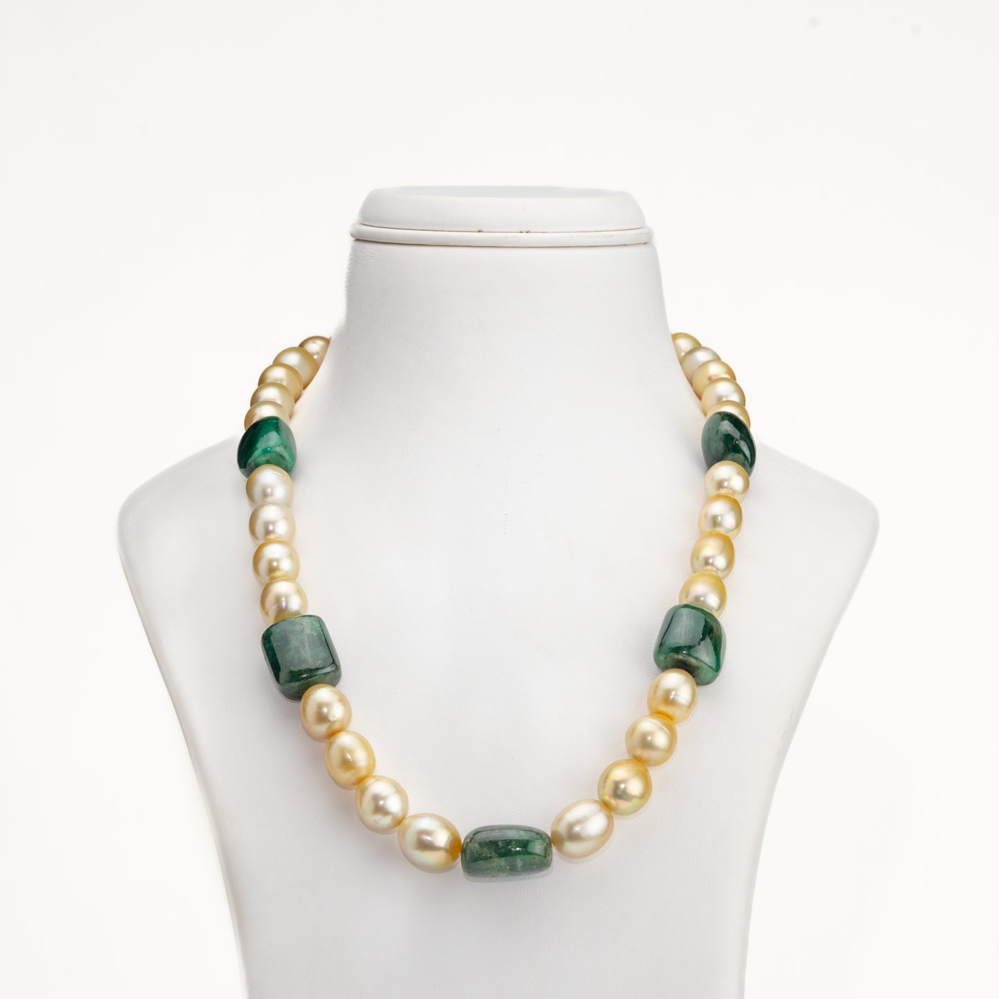 Natural Emerald Beads and 12.0-13.0mm Golden Drop South Sea Pearl Necklace Set - AA Quality