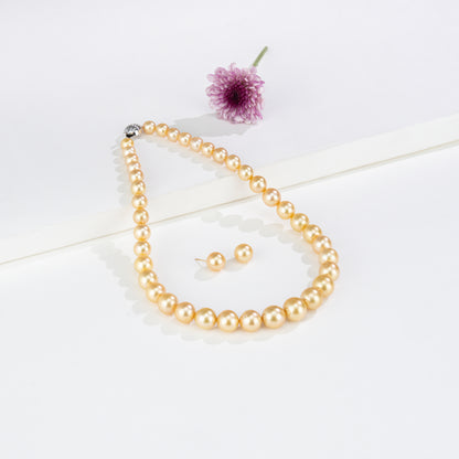 12.0-13.0mm Golden Round South Sea Pearls Necklace Set - AAA Quality