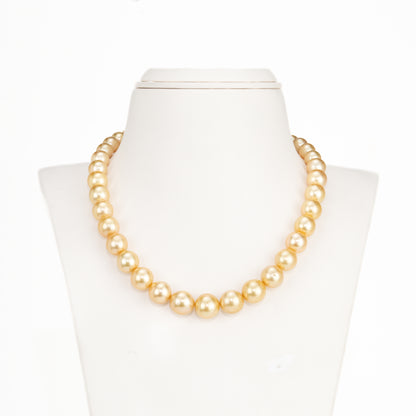 12.0-13.0mm Golden Round South Sea Pearls Necklace Set - AAA Quality
