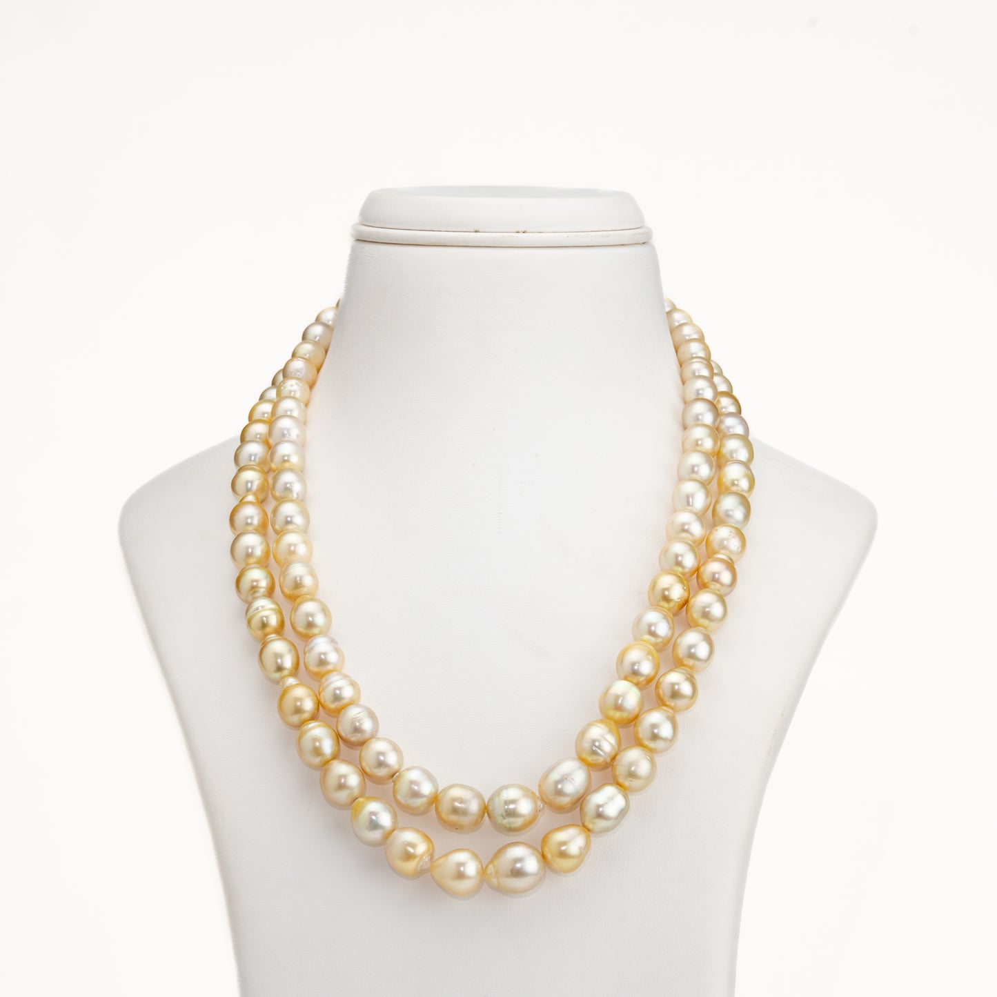 10.0-11.0mm Golden Drop Ringed South Sea Pearl Necklace Set - A Quality