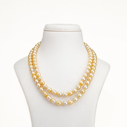 9.0-10.0mm Golden Drop Ringed South Sea Pearl Necklace Set - A Quality