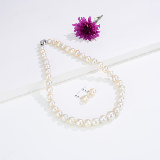 Grading  Cream Near Round South Sea Pearls  Necklace Set-AA Quality