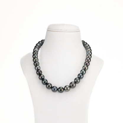 12.0-13.0mm Round Black Tahitian Saltwater Pearl Necklace Set - AA Quality