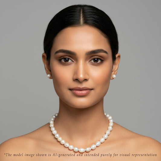 14.0-15.0mm Baroque Cream Saltwater South Sea Pearls Necklace Set-A Quality