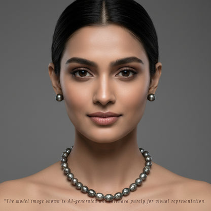 15.0-16.0mm Black Baroque Tahitian Saltwater Pearls Necklace Set - A Quality